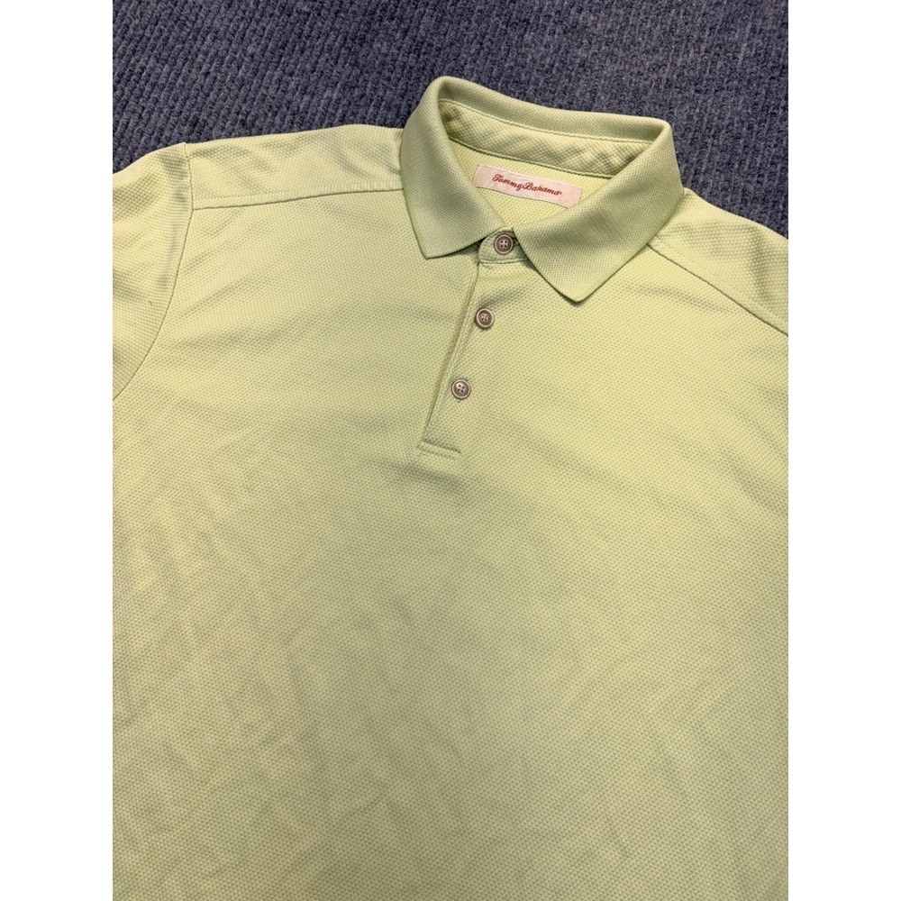 Tommy Bahama Mens Polo Shirt Medium Lime Green Modal Blend Short Sleeve Textured